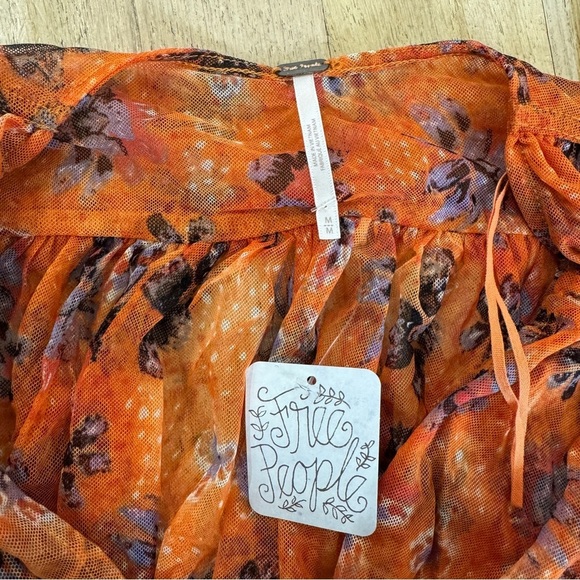 Free people orange ruched deep V-neck top - Picture 6 of 7